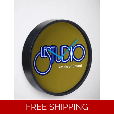 Clock Gold natural Bamboo Wood White & Blue Logo TOS